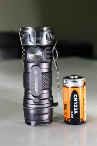 With a CR123 battery